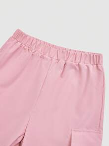 SHEIN ChillGRL 2件套（女童）樱桃印花短款T恤和工装裤套装 - 粉色 - 查看 5