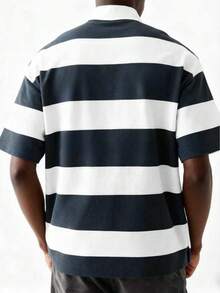 Manfinity Dauomo Men's Contrast Stripe & Letter Print Short Sleeve Polo Shirt - Multicolor - View 2