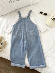 SHEIN 男童宽松蓝色牛仔背带裤