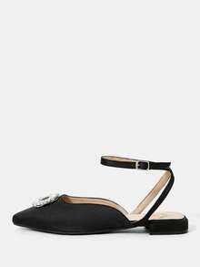 Fashionable Pointed Toe & Square Buckle Women'S Flat Shoes - Black - View 6