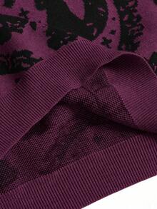 ROMWE Goth Sudadera oscura con estampado completo de gato negro misterioso de la luna del palacio gótico, adecuada para Halloween - Morado - Ver 5