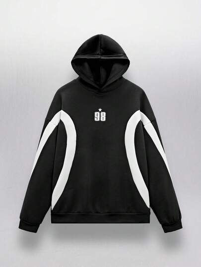 NEON BLANC Sudadera con capucha unisex de punto con parches, estampado gráfico numérico, holgada y de manga raglan, apta para otoño/invierno