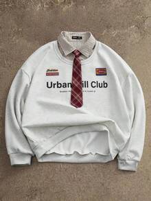 AXEPEAK 男士针织休闲宽松长袖二合一保暖内衬运动衫，适合秋冬 - 淺灰色 - 查看 1