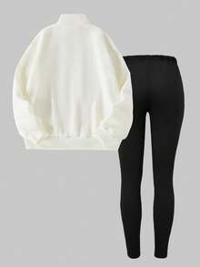 SHEIN ChillGRL 2件套青少年女孩休闲字母印花运动衫和紧身裤套装，秋冬