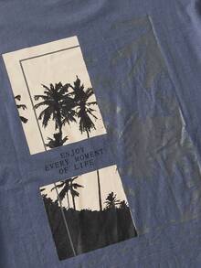 Manfinity NXTstreet Men's Casual Fitted Coconut Tree Print Short Sleeve T-Shirt, Suitable For Everyday Wear, Summer - Teal Blue - View 6