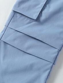 SHEIN ChillGRL 2 件套 青少年女孩休闲时尚蝴蝶结刺绣短袖上衣和多口袋工装裤