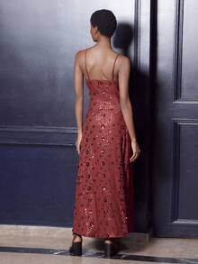 lacRébo Váy Maxi Sequin Đỏ Rượu Có Chi Tiết Khoét Phía Trước - Phong Cách Dạ Hội Và Tiệc Tùng - Màu Đỏ Sâu - Xem 5
