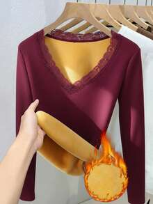 GlowEve 蕾丝内衬保暖内衣，秋冬季 - 酒紅色 - 查看 1