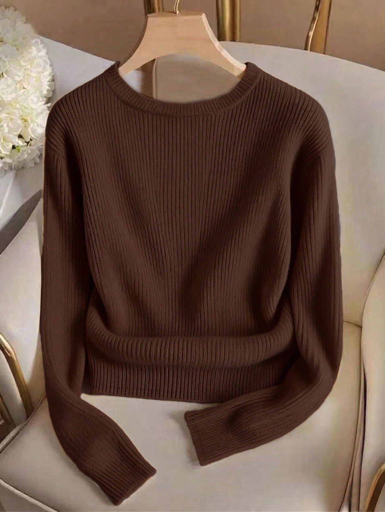 ملابس علوية تريكو بياقة مستديرة أنيق، ملابس علوية...