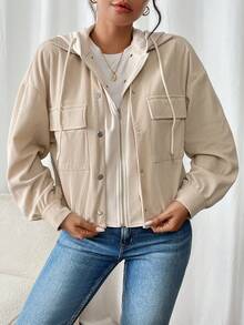 SHEIN Frenchy Women's Patchwork 2 In 1 Fleece Hoodie Jacket,For Autumn & Winter,Fall Outfits,Commute,Minimalist,Office,Old Money,Simple,Prom Ball/Uni/Halloween/Patterned Sweater/Patch/Schoolwear For Women/Halloween Sweater/Essentials/Christmas/Women's Office Attire/Basic/Cute. Casual - Apricot - View 5