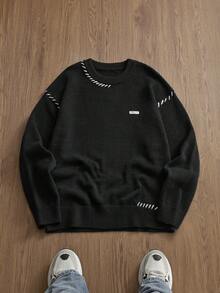 SWAVVY Men's Casual Crew Neck Long Sleeve Pullover Sweater, Autumn/Winter Male Sweater Grunge Sweater Pullover Sweater For Men Knit Men Long Sleeve Knit - Black - View 1