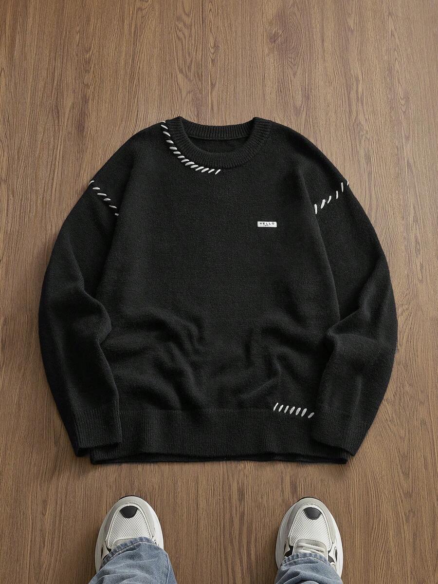 SWAVVY Men's Casual Crew Neck Long Sleeve Pullover Sweater, Autumn/Winter Male Sweater Grunge Sweater Pullover Sweater For Men Knit Men Long Sleeve Knit - Black - View 1