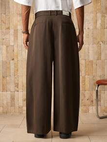 SWAVVY Men's Solid Color Pleated Pocket Design Loose Fit Casual Pants