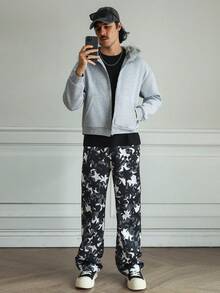 HUEFORM Herren Schwarze Sternmuster Gerade geschnittene Lässig Hose mit Taschen, perfekt für einen raffinierten Ausflug - Schwarz und Weiss - Übersicht 5