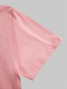 SHEIN ChillGRL 青少年女孩 2件組/套 圓領寬鬆牛仔風中性風 亮粉色與青色迷彩 梭織工裝褲短袖T恤 夏季休閒... - 彩色 - 查看 4