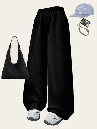 SHEIN ChillGRL 1pc Girls Premium Textured Fabric White Casual Comfortable Long Pants, Summer New Arrivals Fall Winter