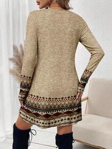 SHEIN LUNE Women's Casual Retro Pattern Short Dress, Perfect For Autumn And Winter Wear - Multicolor - View 2
