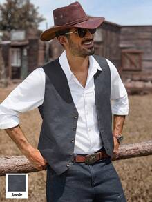 Manfinity Nomadique Classic Single-Breasted Casual Minimalist Fashionable Versatile Retro Vest - Grey - View 1