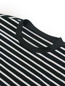 INAWLY 女士休闲宽松连帽条纹长袖套头衫，适合毕业、教师、返校秋季穿着 - 黑色 - 查看 3