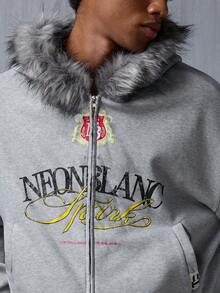 NEON BLANC 男士秋冬毛领设计开衫卫衣，宽松短款卫衣夹克 - 淺灰色 - 查看 5