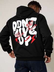 SHEIN Coolqubz 1 件青少年男孩街头时尚图案印花套头连帽衫，面料结实，颜色百搭，适合秋冬季 - 黑色 - 查看 1