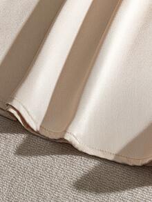 Franclia Petite Women's Elegant Satin Metallic Waist Belt A-Line Dress, High-Quality - Apricot - View 4