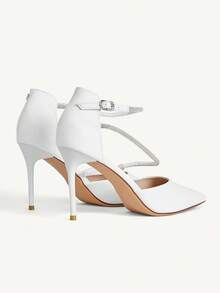 SHEIN X Lucía Bellido CUCCOO CHICEST 女士时尚优雅派对水钻装饰尖头高跟鞋 - 白色 - 查看 11