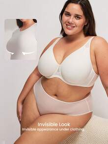 LUVLETTE Plus Dream Curve Air Full Coverage Airy Breathable Sheer Mesh Spacer Cup White Basic Breezy Comfort Minimizer Bra