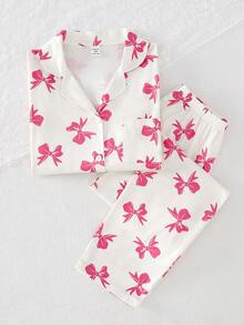 两件套女童休闲蝴蝶印花长袖上衣和裤子舒适家居服套装 - 彩色 - 查看 3