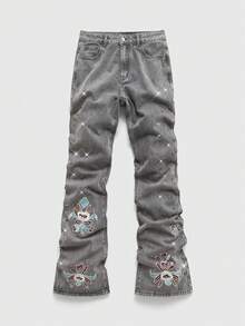 ROMWE MEN Street Life Retro Fashion Casual Jeans With Belt Loops - Grey - View 1