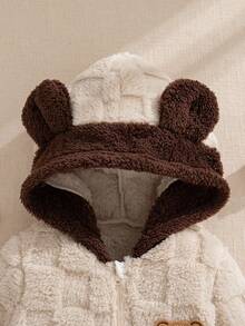 Souflis 2025秋冬新款法式加厚长袖卡其色连帽熊耳连体裤，适合玩耍、聚会、居家及多场合穿着，幼儿男童 - 卡其色 - 查看 8