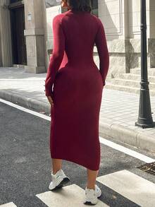 SHEIN 舒适的孕妇针织连衣裙 - 酒紅色 - 查看 2