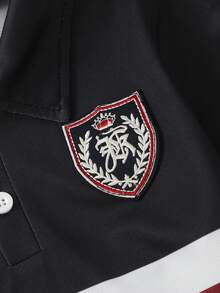 SHEIN Explorewe 男童条纹撞色领针织休闲宽松复古美式长袖polo衫，适合上学和日常穿着。 - 彩色 - 查看 6