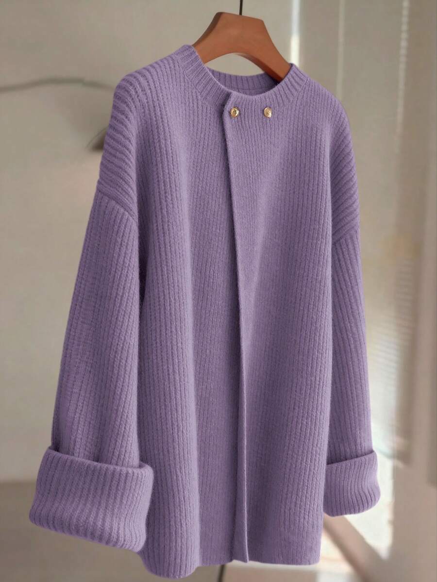 GlowEve Áo khoác cardigan trơn màu thường ngày, đa năng khi đi làm, mùa thu/đông - Màu tím - Xem 1