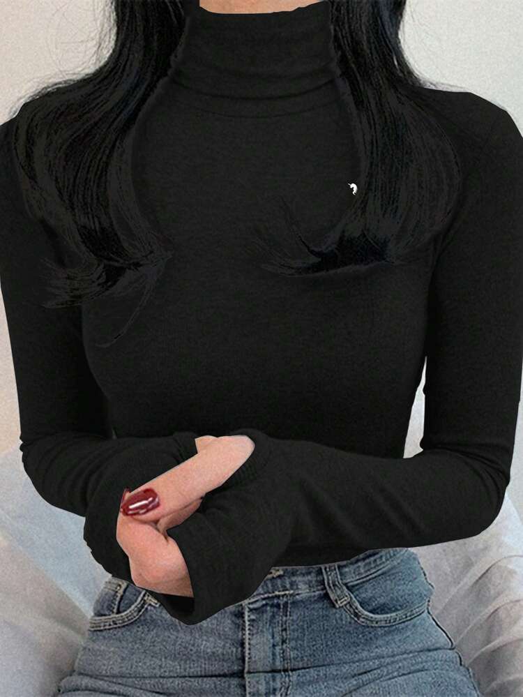 Women's Turtleneck Tight Fitted Thermal Lined T-Shirt