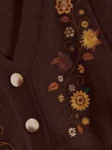 ROMWE Áo khoác cardigan thêu họa tiết Bohemian Hippie Cottagecore dành cho nữ - màu nâu - Xem 5