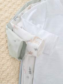 Souflis Souflis Newborn Baby Pajamas-3 Pieces Pajama Footed Jumpsuit Set Gentle Pastel Greens Cream Woodland Print Round Neck Long Sleeves Full Length Legs Zip Front Easy Change Four Seasons Wear Holiday 2026 Essential Cozy Hypoallergenic Modern Minimal Nursery Gift - Multicolor - View 5