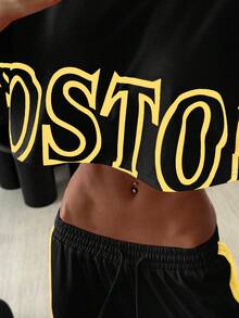 StreetHx 2pcs/Set Women's Printed Contrast Color Cropped Top + Sweatpants - Multicolor - View 5