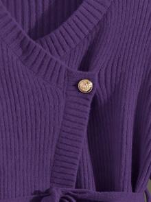 GlowEve New Elegant Pullover With Gold Buttons, European And American Style, Versatile, Minimalist Fashion Knitted Top And Knitted Pants - Purple - View 3