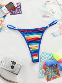 Eraneu 女士时尚性感条纹金属装饰丁字裤 - 彩色 - 查看 6