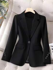 Franclia New Casual Minimalist Black Cinched Waist Plus Size Blazer - Black - View 1