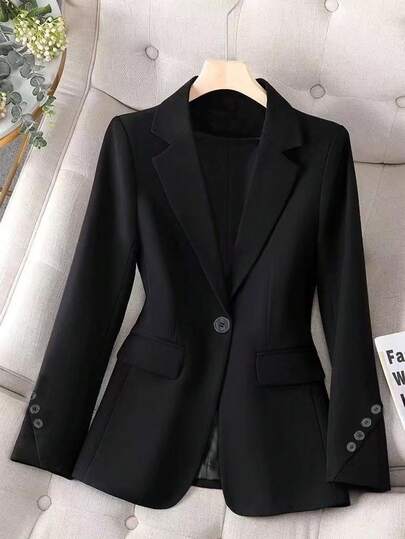 Franclia New Casual Minimalist Black Cinched Waist Plus Size Blazer