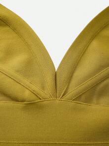 Nuvra 女士姜黄色性感露背紧身针织连衣裙，无袖收腰绑带度假连衣裙 - 薑色 - 查看 12