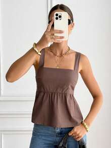 Serisse 女士新款棕色纯棉吊带背心，后背系带 - 棕色 - 查看 6