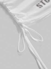 ROMWE Grunge Punk Romantic Punk Cross & Letter Print Ruched Sides Sexy Sheer Crop Top For Women - White - View 4