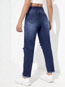 SHEIN EZwear Damen Sommer High Waist Destroyed Mom Fit Jeans