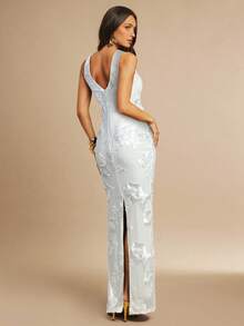 Silquee 3D立体花卉修身简约性感连衣裙 - 白色 - 查看 2