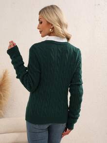 INAWLY Cárdigan de punto casual y de uso diario para mujer con diseño bordado de ciervos - Verde militar - Ver 2