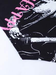 SHEIN ChillGRL 2pcs/Set Teenage Girls Guitar Graphic Camisole Top And Letter Print Pleated Mini Skirt Set, Summer That Girl Outfit Outfit For Girls - Black - View 7