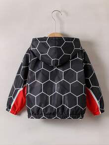 SHEIN Fantacosmos Young Boy Street Style Spider Web & Spider Print Fluffy Thermal Lined Hooded Thick Jacket, Suitable For Cold Autumn/Winter Seasons